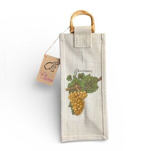 NEW Burlap Chardonnay Jute Wine Tote Grapes Vine Design Bamboo Handles India